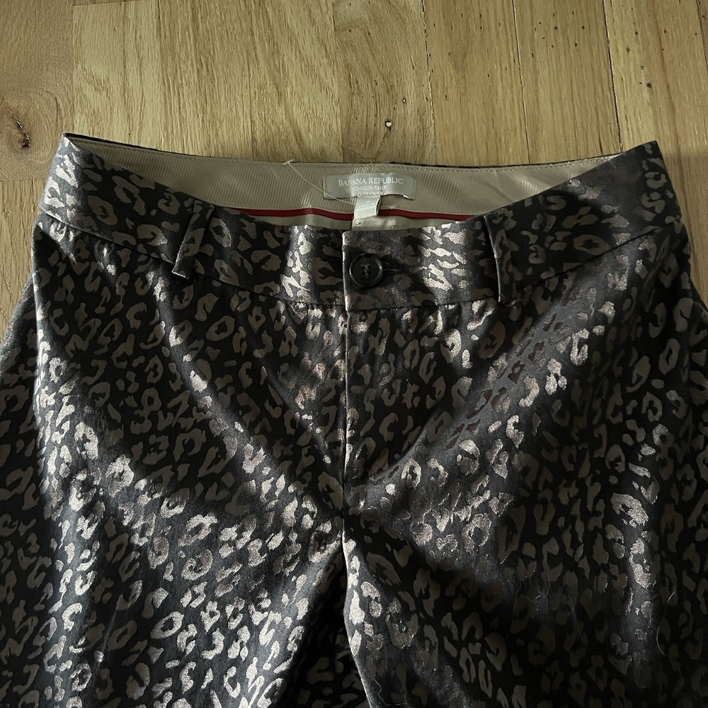Banana Republic Camden Pants 2 Black Bronze Metallic Leopard Print Straight Leg - Picture 4 of 8